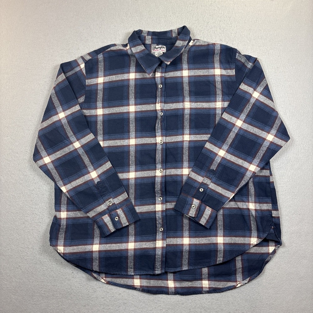 Wrangler Wrancher Western Button up Flannel Shirt Blue Plaid Women's Size XL